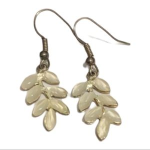 Mother of pearl hanging earrings reminiscent of snow covered foliage - 2”